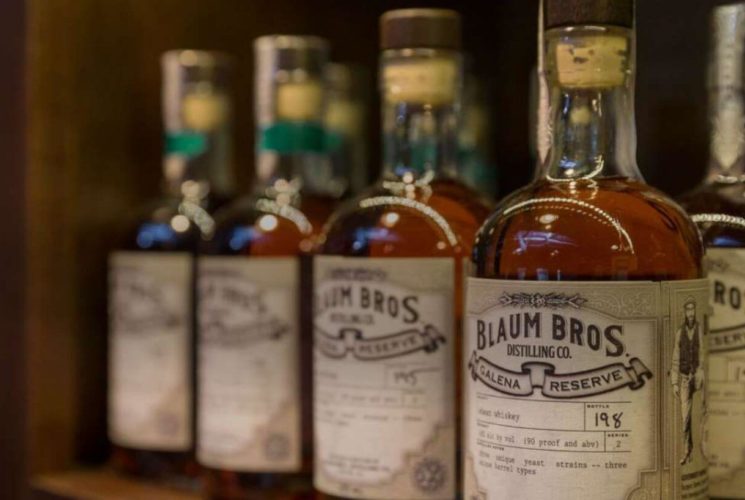 Bottles with amber whiskey from Blaum Bros Distillery